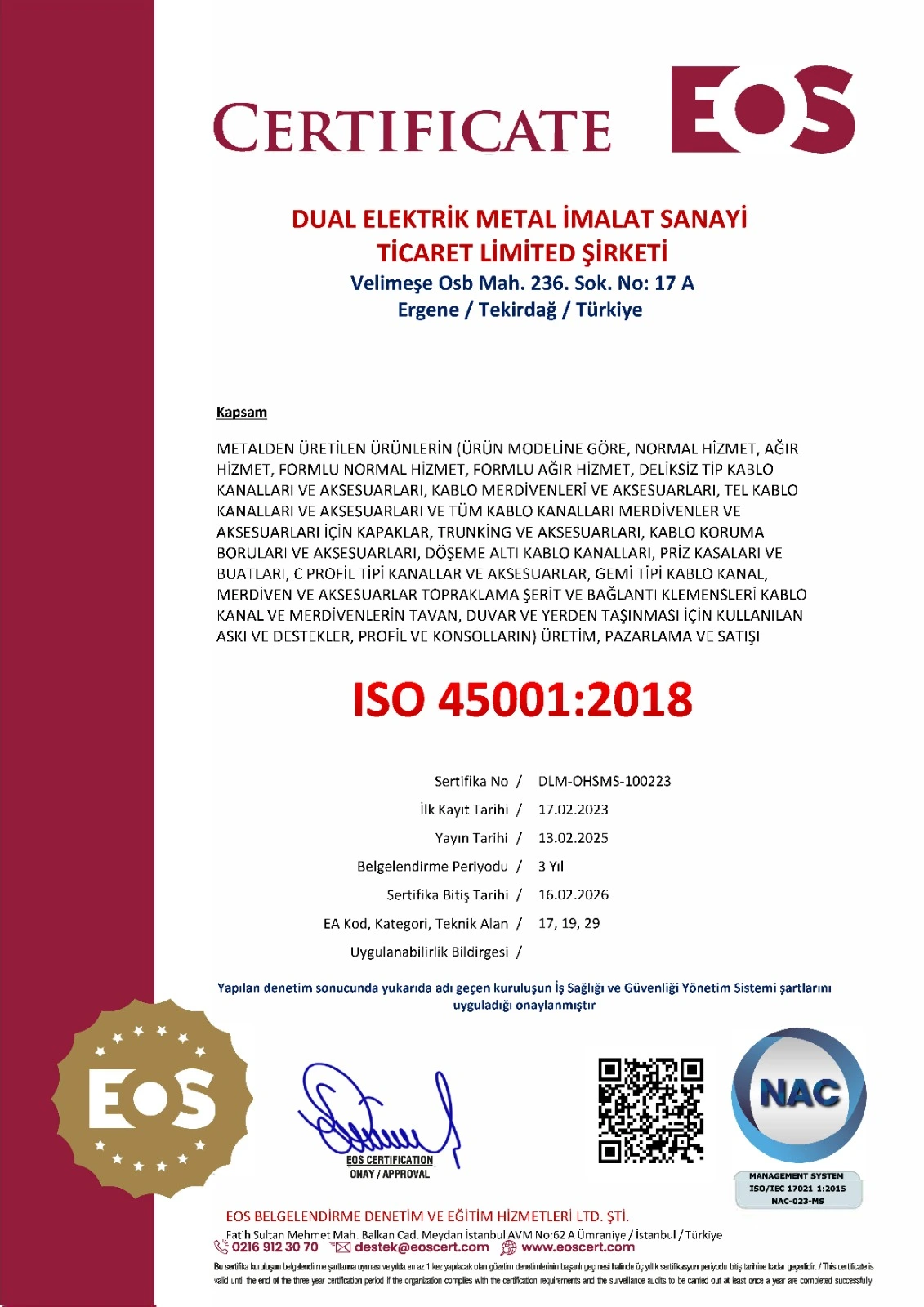 ISO45001:2018 sertifikası